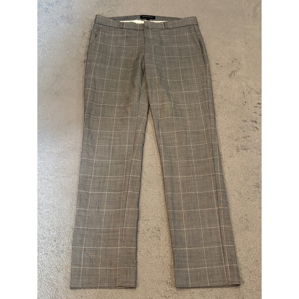 Banana Republic Gray Glen Plaid Wool Blend Dress Pants Size 2 Straight Leg